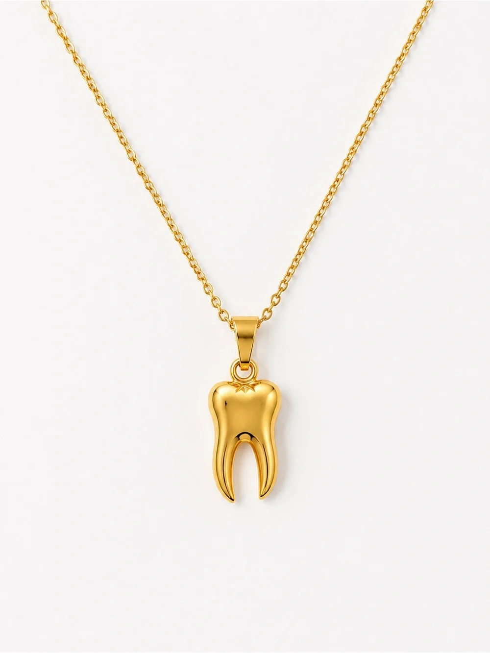 Gold Tooth Pendant Necklace on Gold Plated Stainless Steel Hypoallergenic New - Picture 1 of 3
